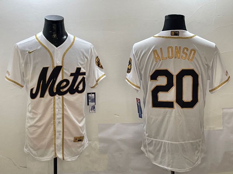 Men New York Mets #20 Alonso White Gold Elite 2025 Nike MLB Jersey style 1->milwaukee brewers->MLB Jersey